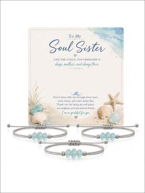 Sea Glass Style Beaded Bracelet Sliding Knot Nylon Cord Beach Jewelry Gift